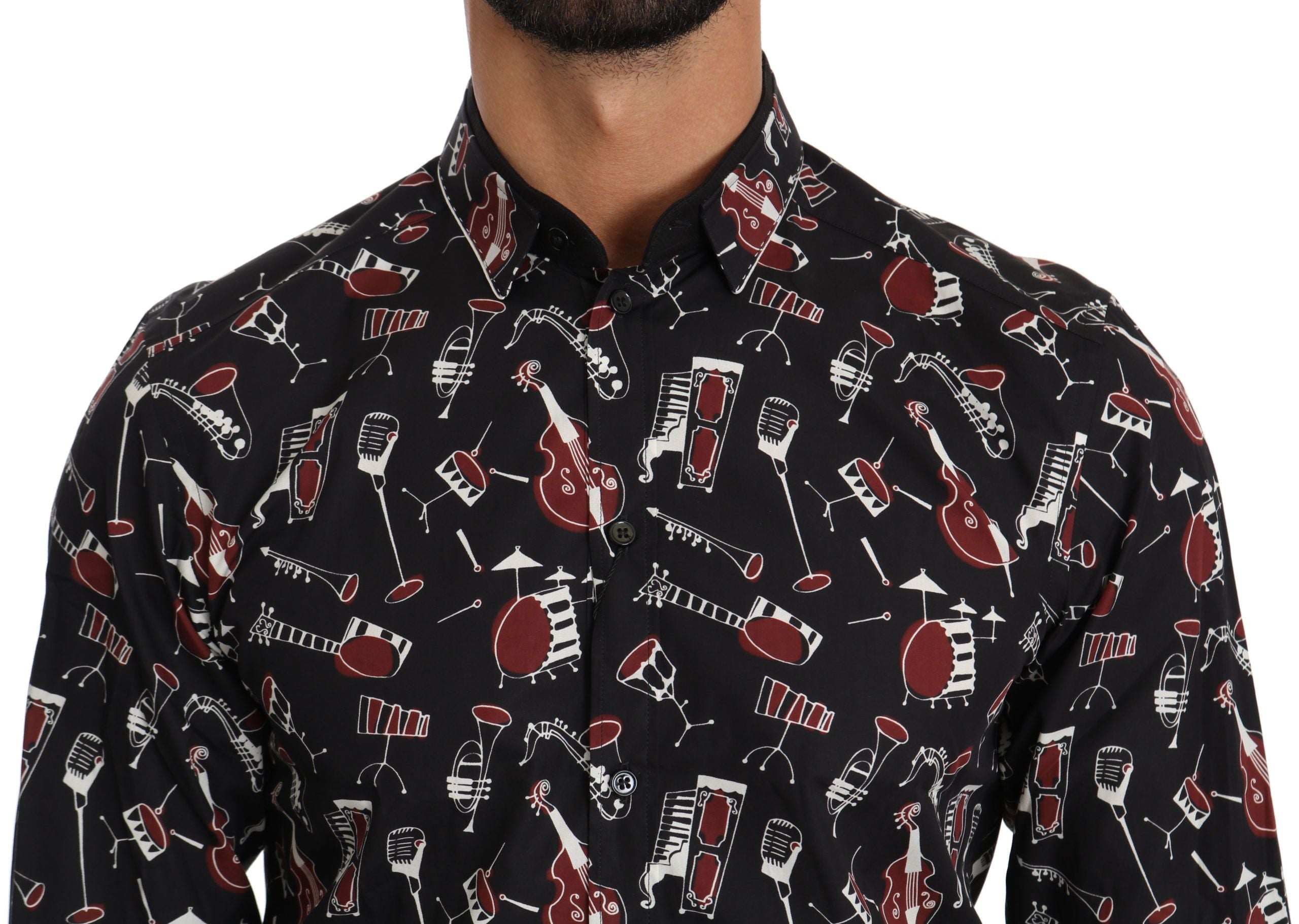 Dolce & Gabbana Elegant black shirt with musical print in cotton silk
